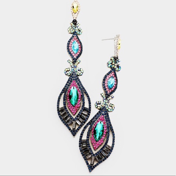 “Strut Like A Peacock” Multi Crystal Color Earrings, NWT-Boutique - Picture 5 of 16
